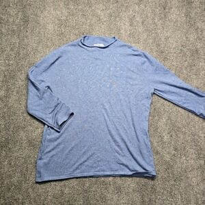 Vida Milano Blue Rhinestone Mock Neck Knit Sweater Top Womens Size L